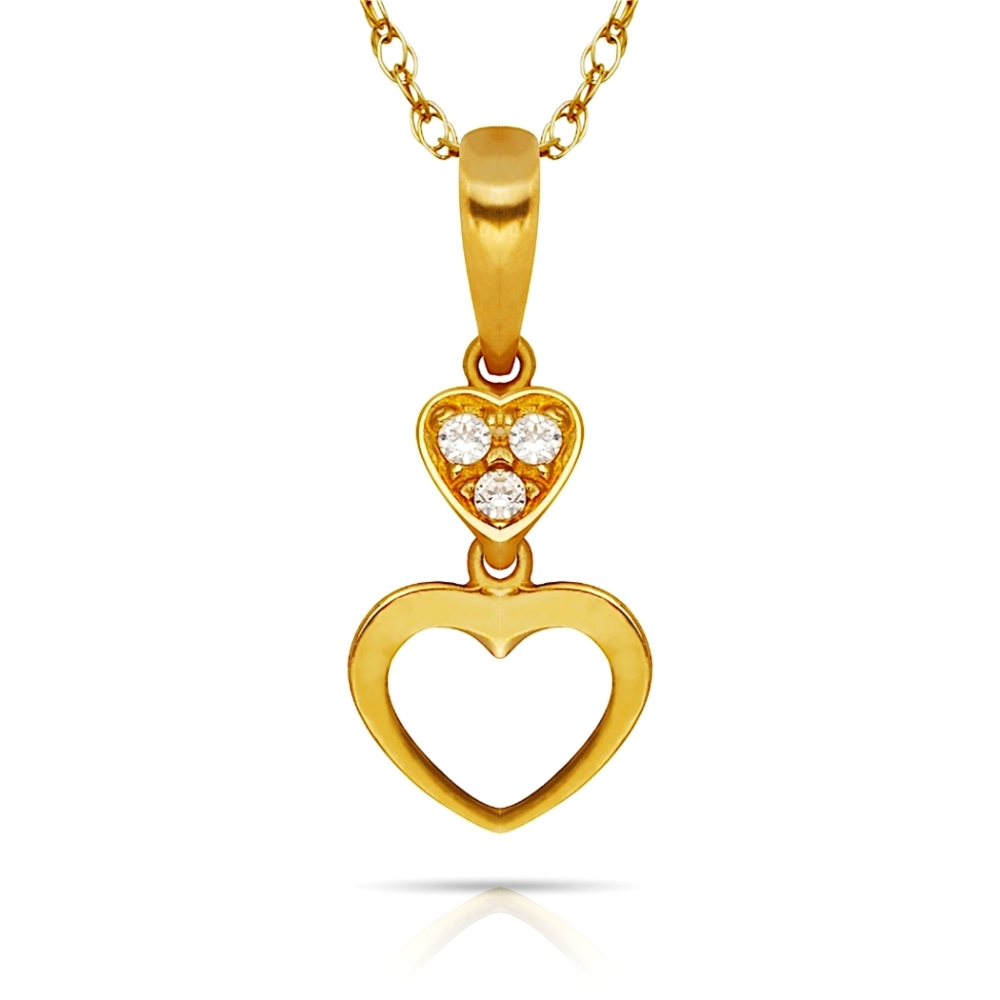 14K Yellow Gold Double Heart 💕 Pendant Necklace With Chain